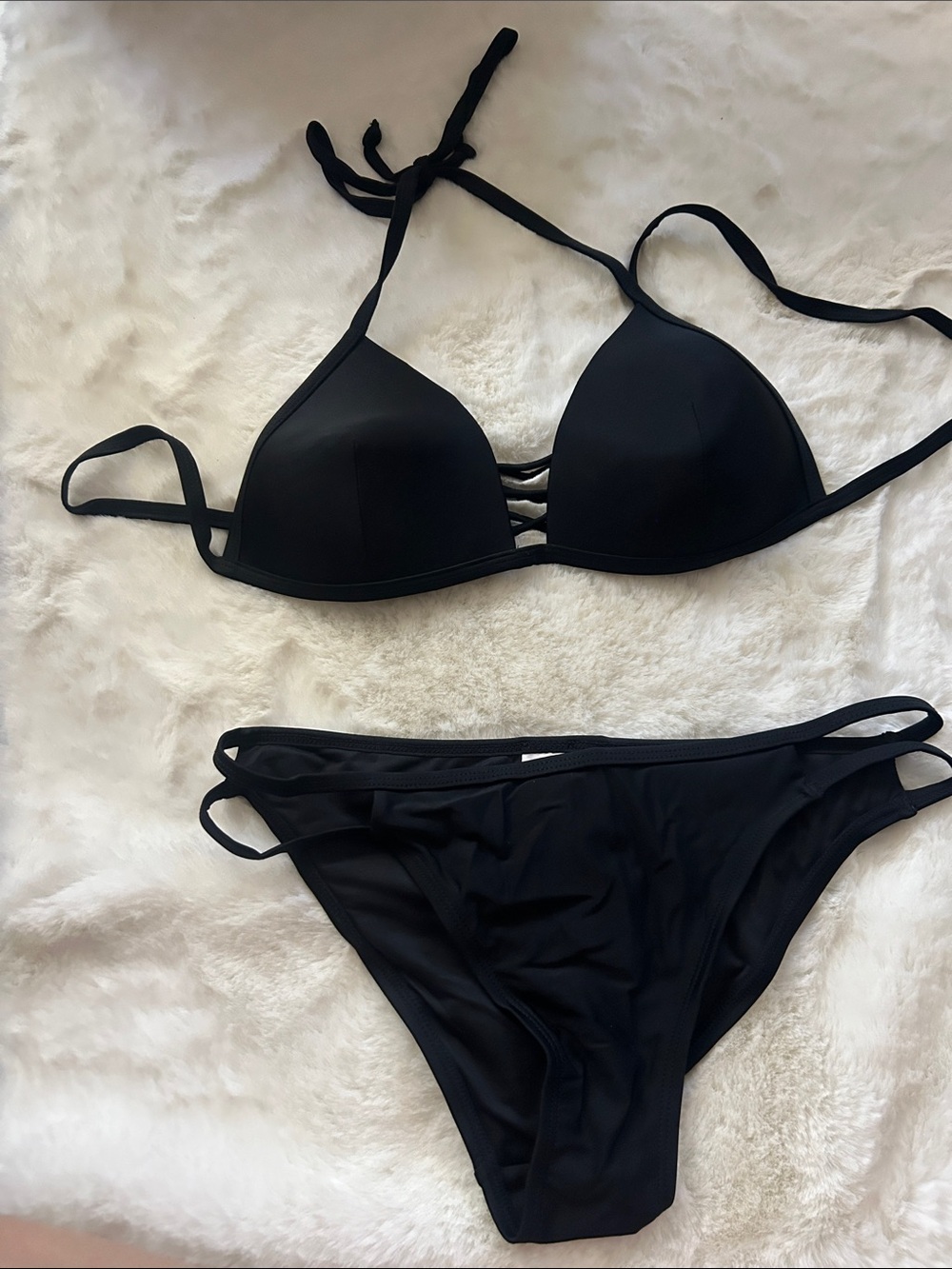 RELLECIGA Black Strappy Triangle Bikini Set